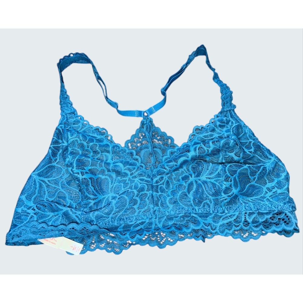 Xhilaration Teal Blue Floral Lace Racerback Bralette Size Large Mesh Lining Boho